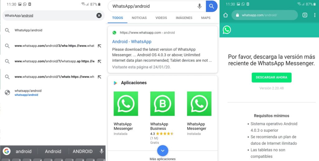 Para Actualizar WhatsApp días antes de caducar puedes usar su sitio web oficial Whatsapp/Android