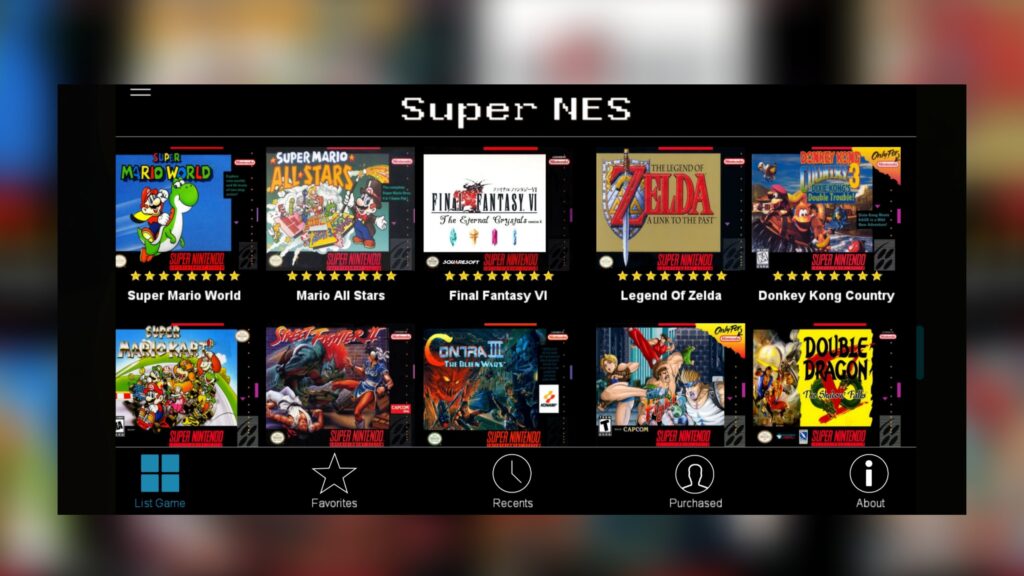 Mejor Emulador SNES Android: asi luce la pantalla de inicio.